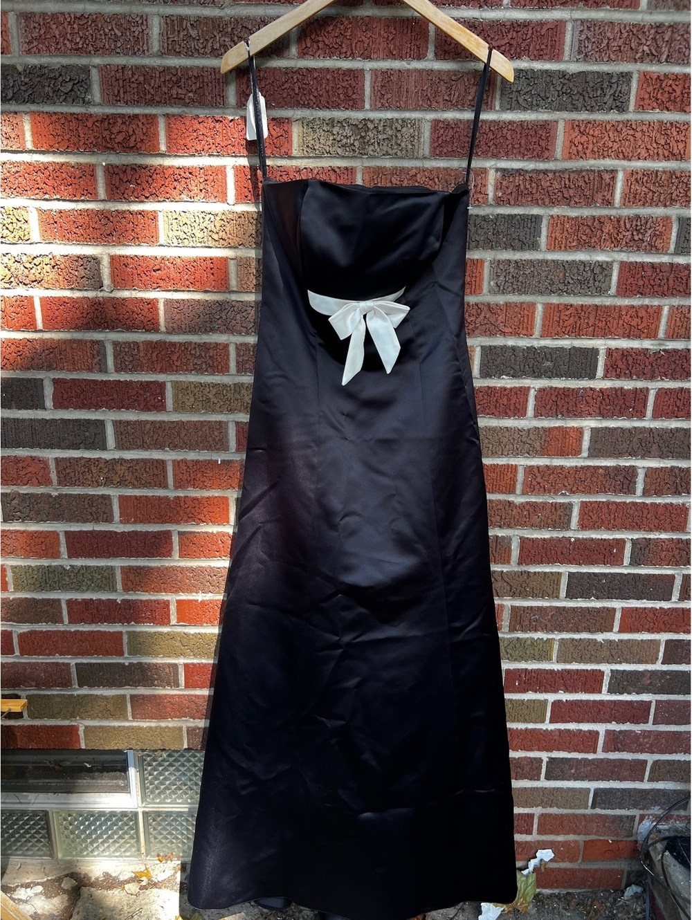 After Six Black and White Bow Front Strapless Maxi Ball Gown